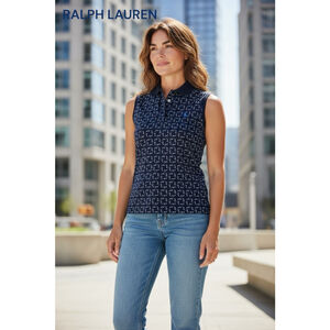 Women's Ralph Lauren Navy & White Sleeveless Polo Tank Top L